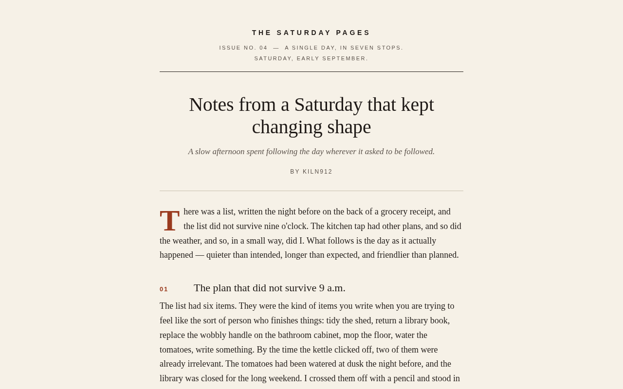 Screenshot of saturdaypages.local/notes-from-a-saturday.html