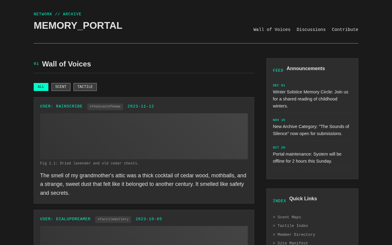 Screenshot of memory-portal.net/echoes-of-yesterday.html