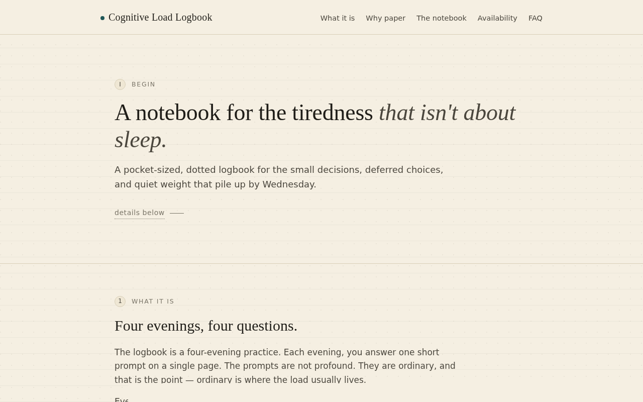 Screenshot of cognitiveloadlogbook.notepage/logbook.html