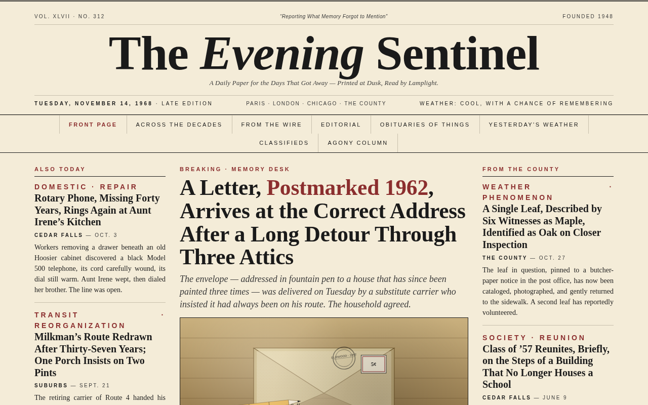 Screenshot of theeveningsentinel.example/front-page.html