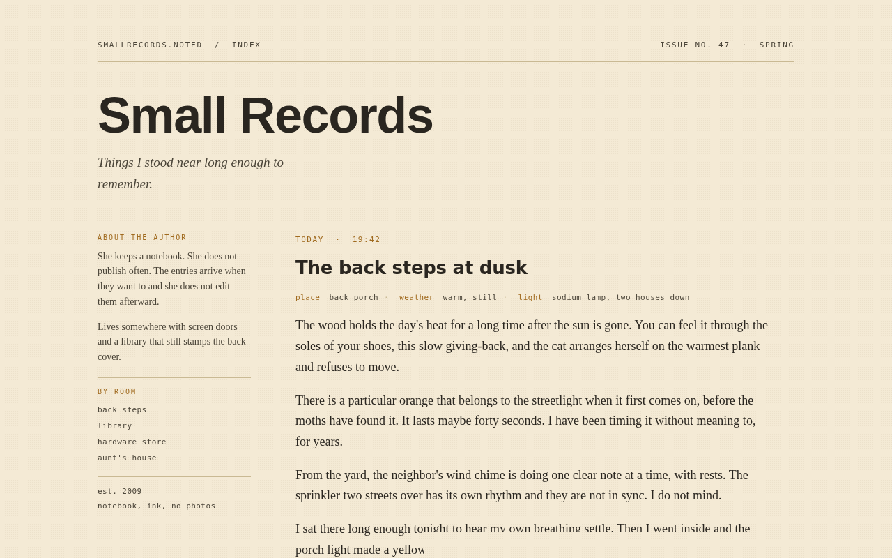 Screenshot of smallrecords.noted/index.html