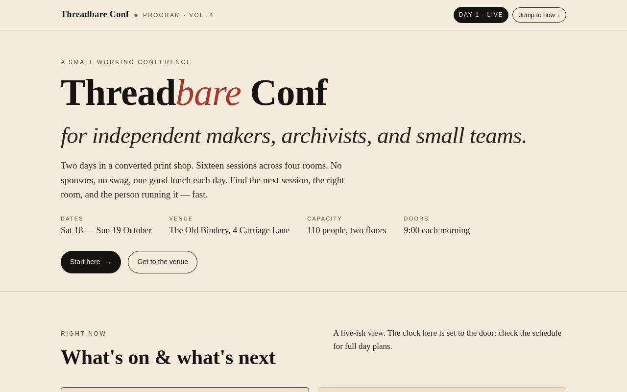 Screenshot of threadbare.conf/program.html