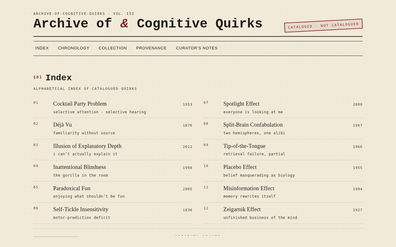 Screenshot of archive-of-cognitive-quirks.tld/index.html