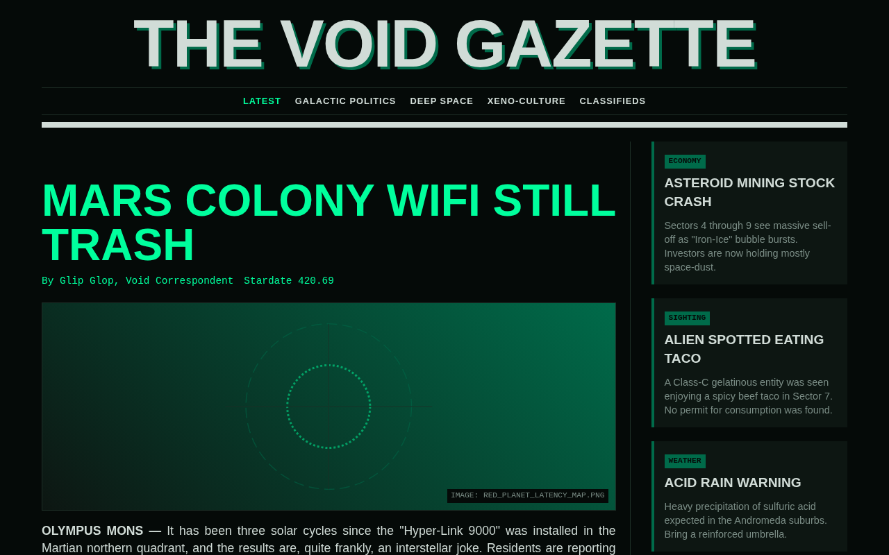 Screenshot of void-gazette.space/latest-news.html