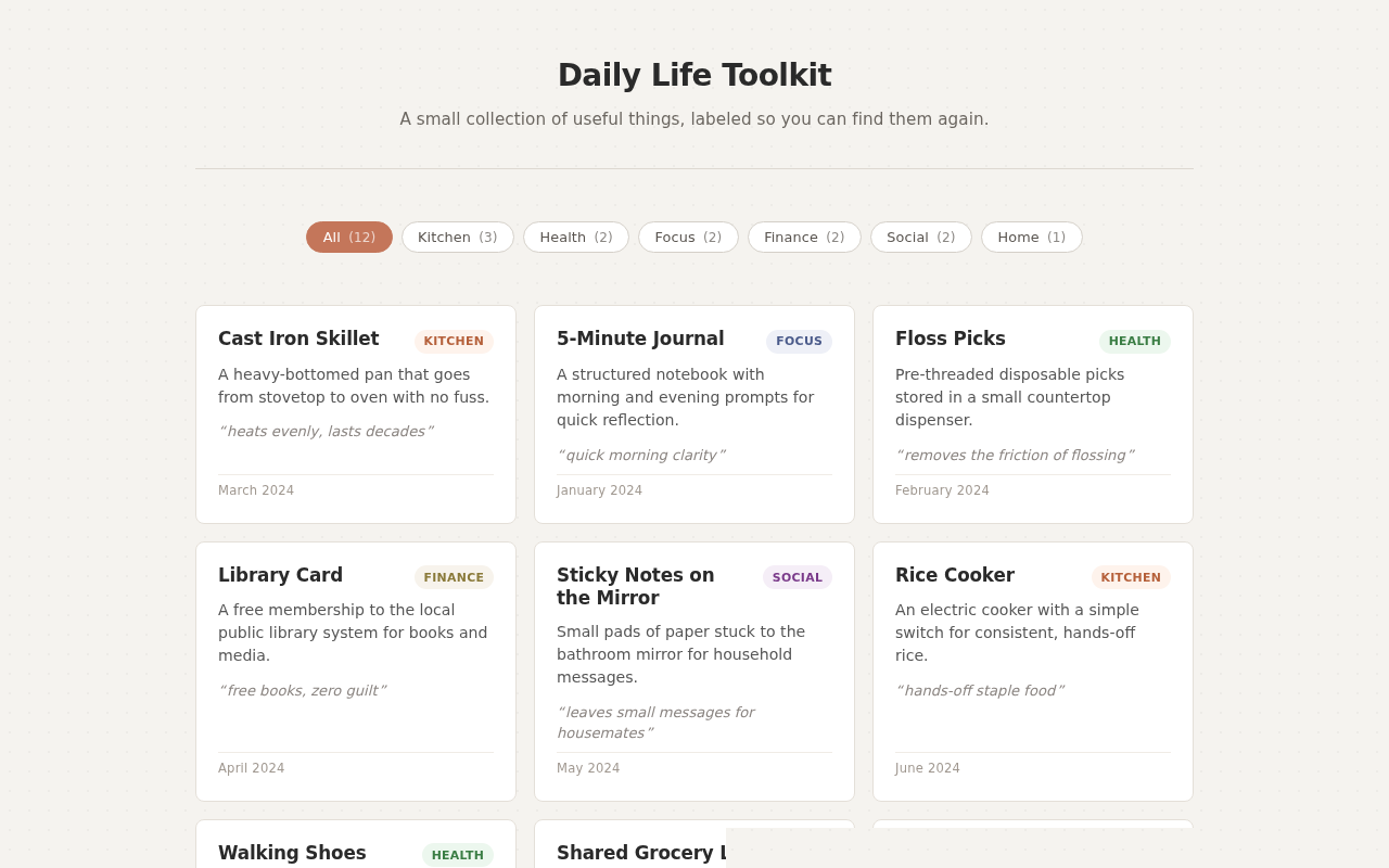 Screenshot of catalog-of-small-things.example.com/daily-life-toolkit.html