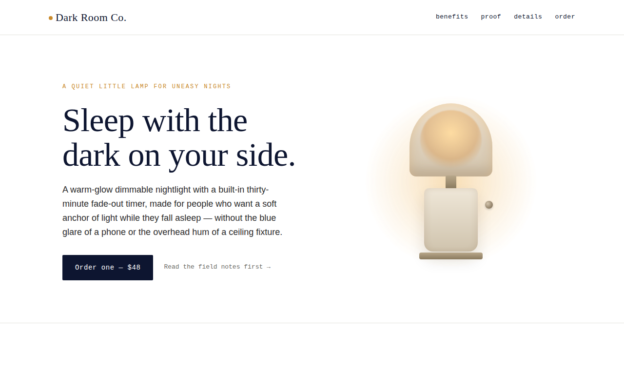 Screenshot of darkroomco.shop/the-dark-room-lamp.html