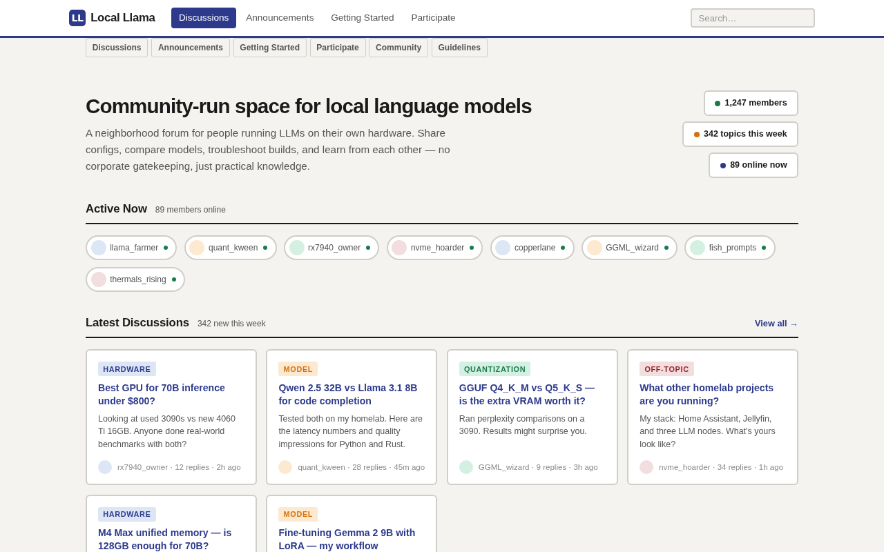 Screenshot of localllama.community/index.html