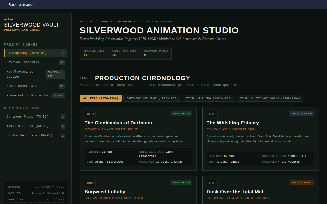 Screenshot of silverwood-vault.org/archive.html