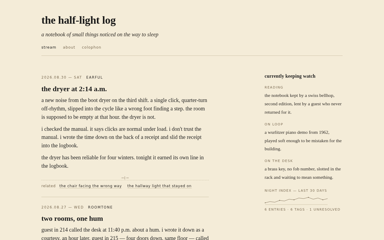 Screenshot of halflight-log.example/stream.html