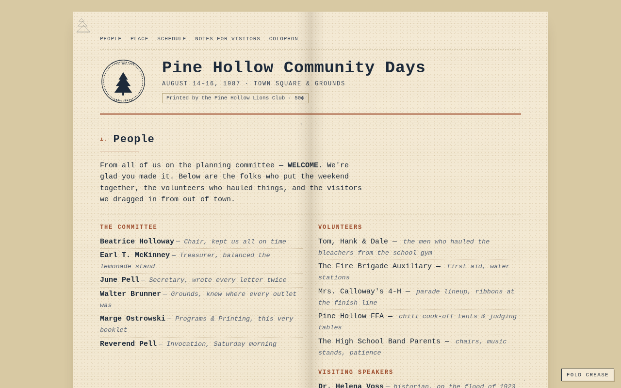 Screenshot of pinehollowcommunitydays.org/1987-program.html