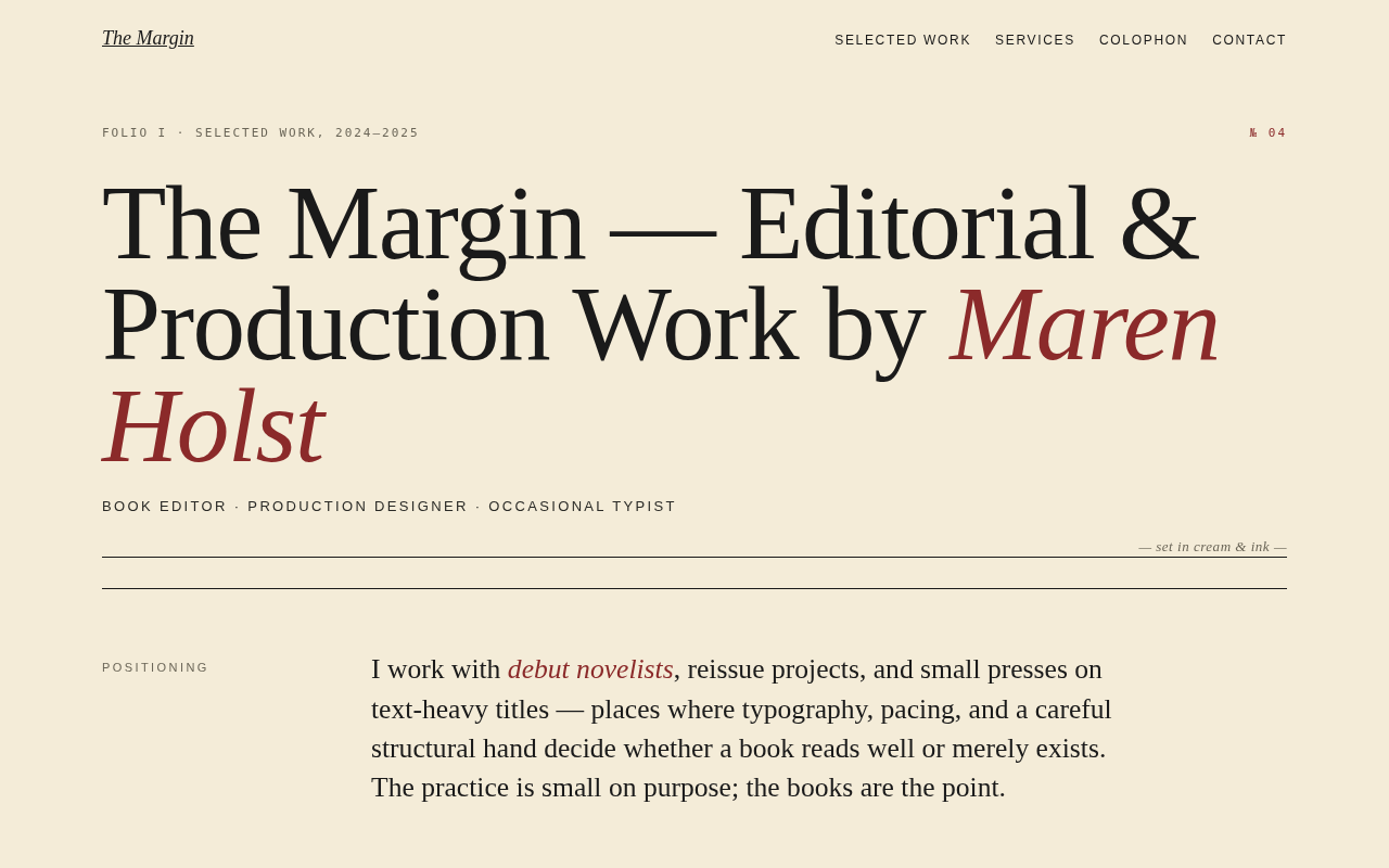 Screenshot of themargin.studio/selected-work.html