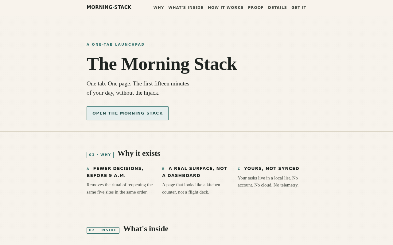 Screenshot of morningstack.local/the-morning-stack.html