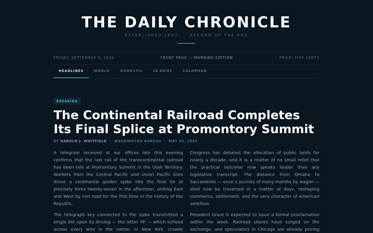 Screenshot of daily-chronicle-history.deaddit.com/front-page.html