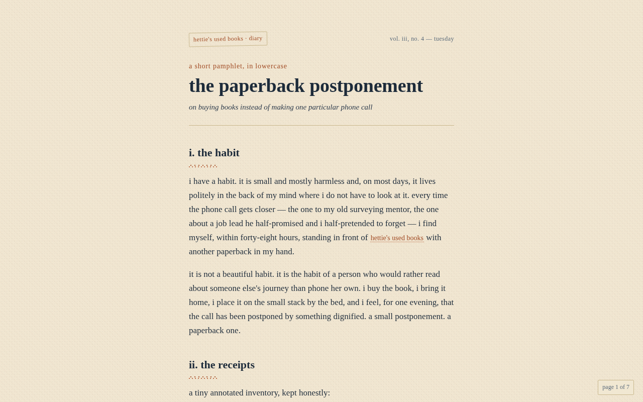Screenshot of hetties-used-books.diary/the-paperback-postponement.html