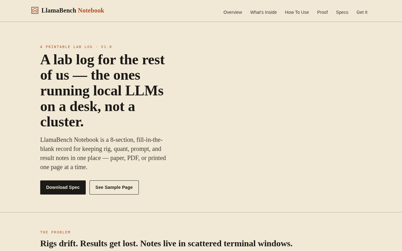 Screenshot of llamabench.local/lab-notebook.html