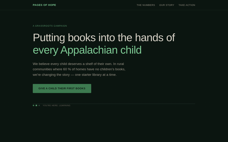 Screenshot of pagesofhope.org/home.html