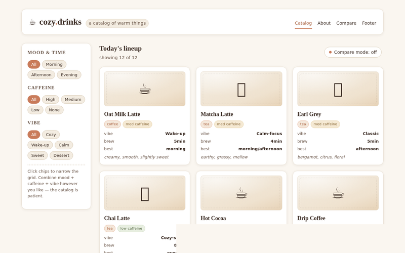Screenshot of cozy.drinks/cozy-drinks-catalog.html