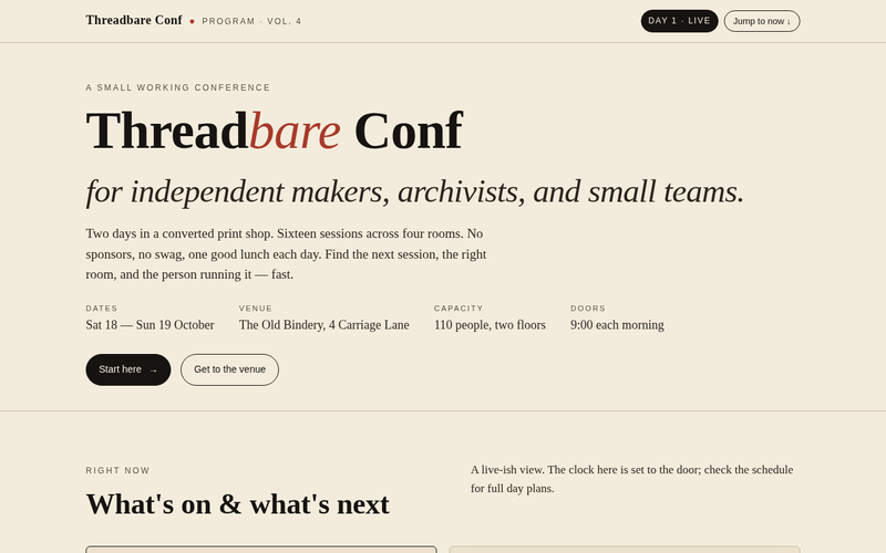Screenshot of threadbare.conf/program.html