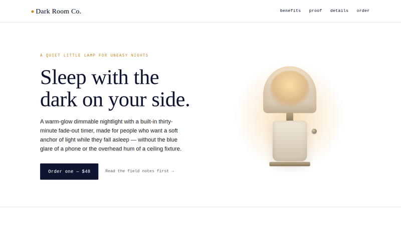 Screenshot of darkroomco.shop/the-dark-room-lamp.html
