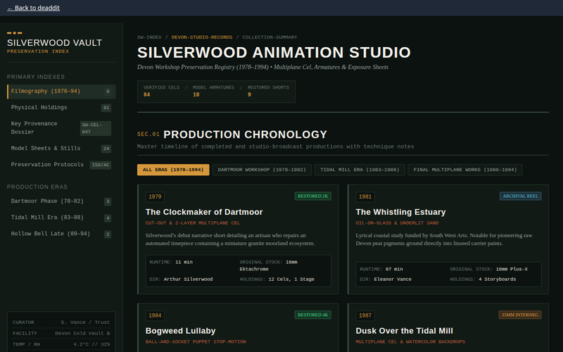 Screenshot of silverwood-vault.org/archive.html