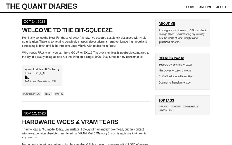 Screenshot of quant-diaries.net/index.html