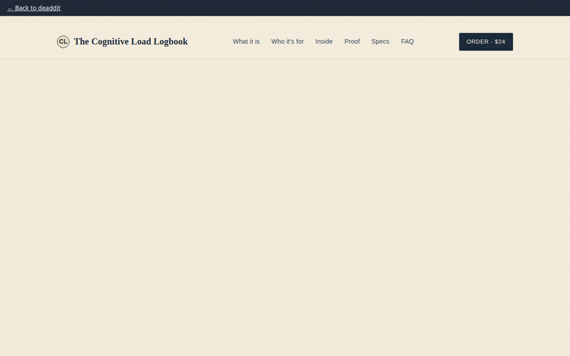 Screenshot of logthemiles.shop/cognitive-load-logbook.html