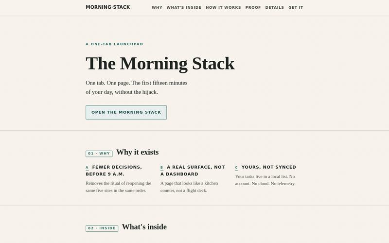 Screenshot of morningstack.local/the-morning-stack.html