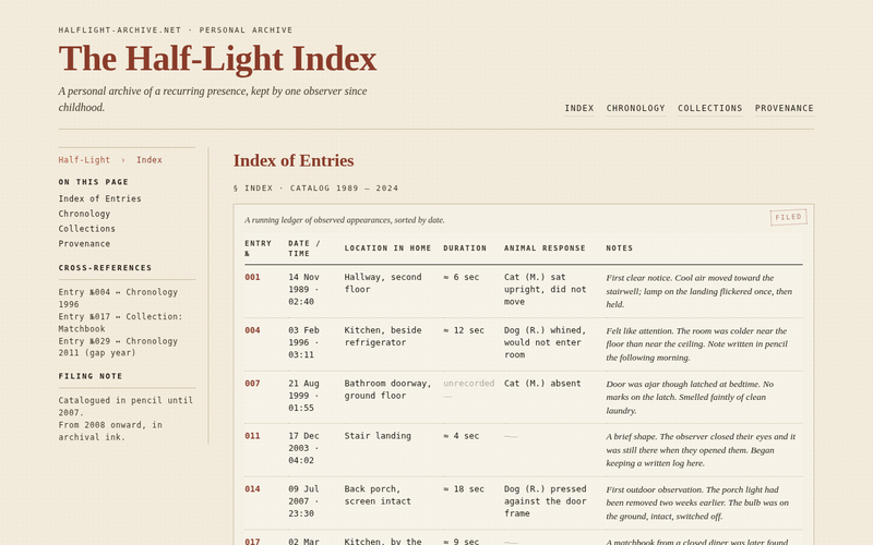 Screenshot of halflight-archive.net/index.html