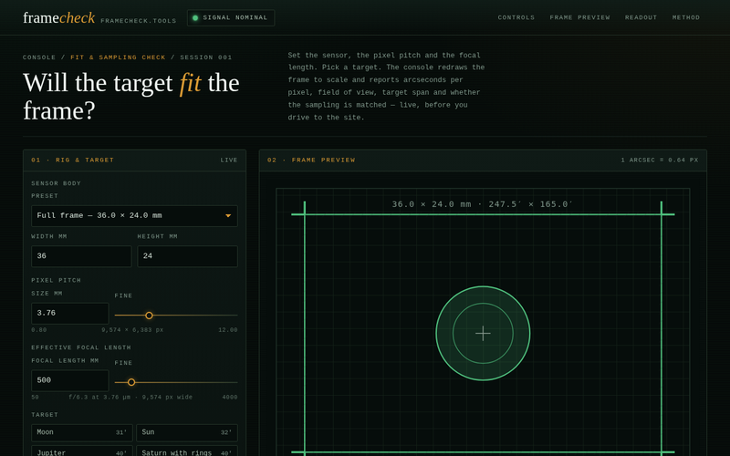Screenshot of framecheck.tools/framecheck.html