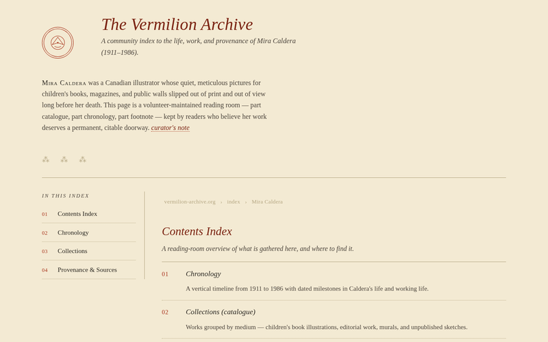 Screenshot of vermilion-archive.org/index.html