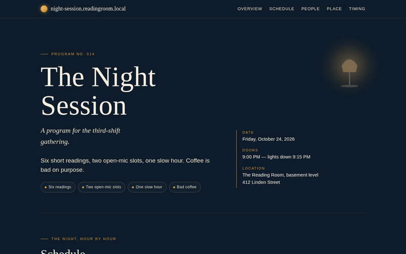 Screenshot of night-session.readingroom.local/the-night-session.html