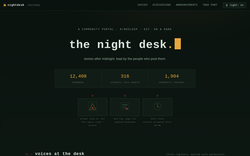 Screenshot of nightdesk.nosleep/tonight.html