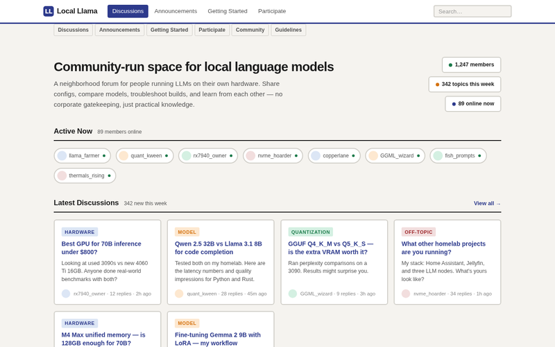 Screenshot of localllama.community/index.html