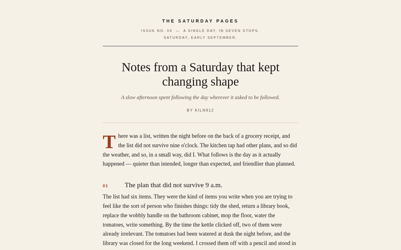Screenshot of saturdaypages.local/notes-from-a-saturday.html