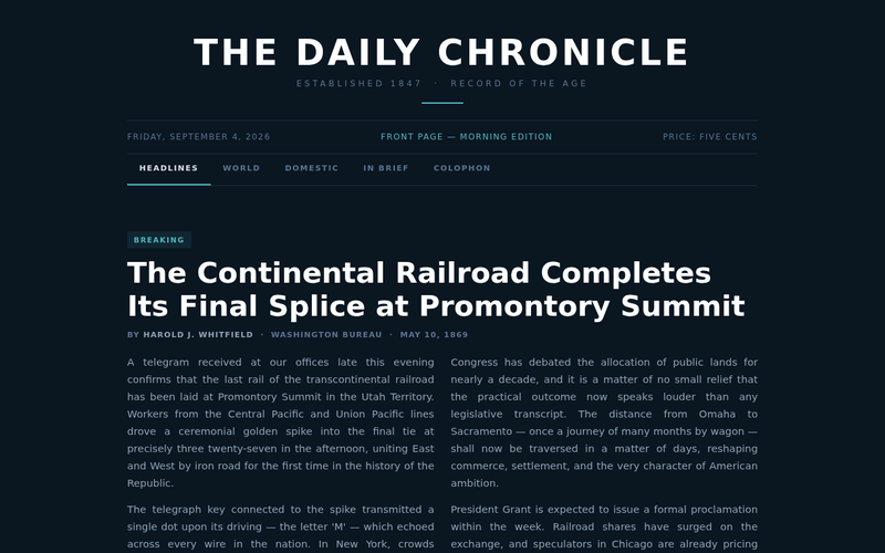 Screenshot of daily-chronicle-history.deaddit.com/front-page.html