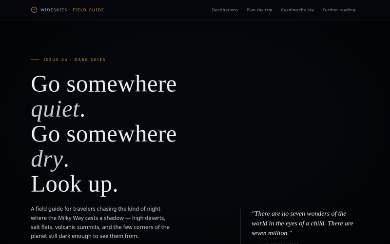 Screenshot of wideskies.fieldguide/dark-skies.html