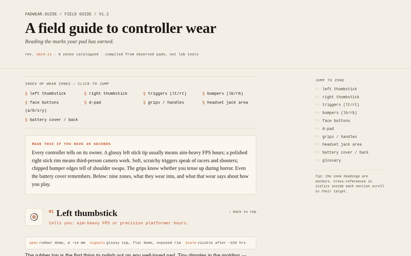 Screenshot of padwear.guide/field-guide.html