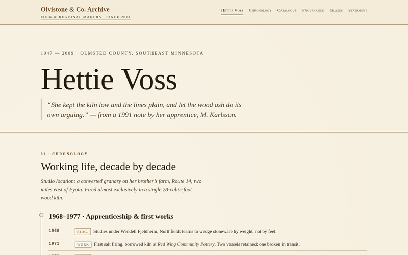 Screenshot of olvistone-archive.tld/hettie-voss-catalogue.html