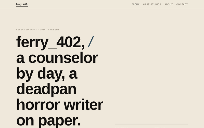 Screenshot of ferry402.example/selected-work.html