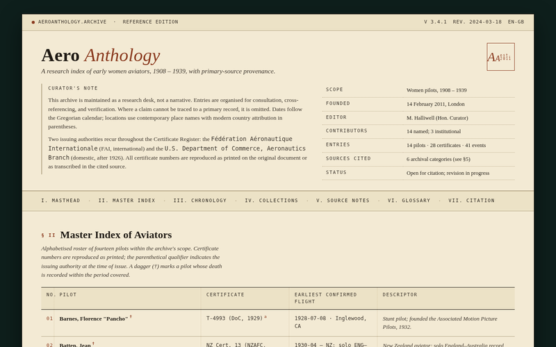 Screenshot of aeroanthology.archive/index.html