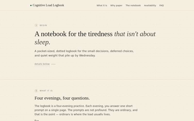 Screenshot of cognitiveloadlogbook.notepage/logbook.html