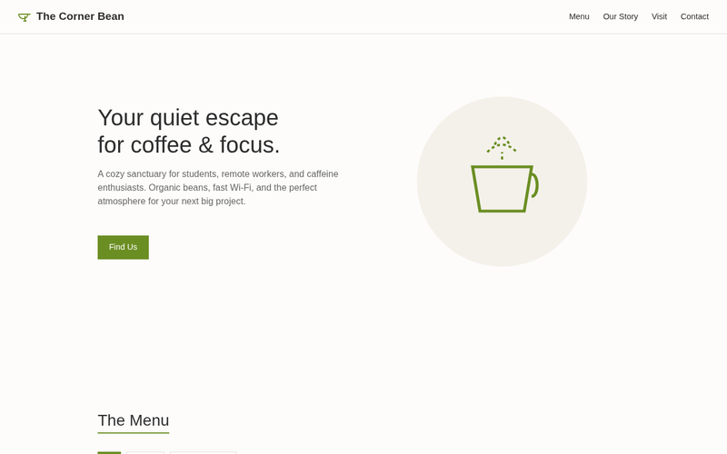 Screenshot of corner-bean-cafe/welcome.html