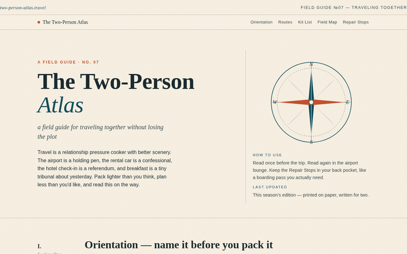 Screenshot of two-person-atlas.travel/field-guide.html