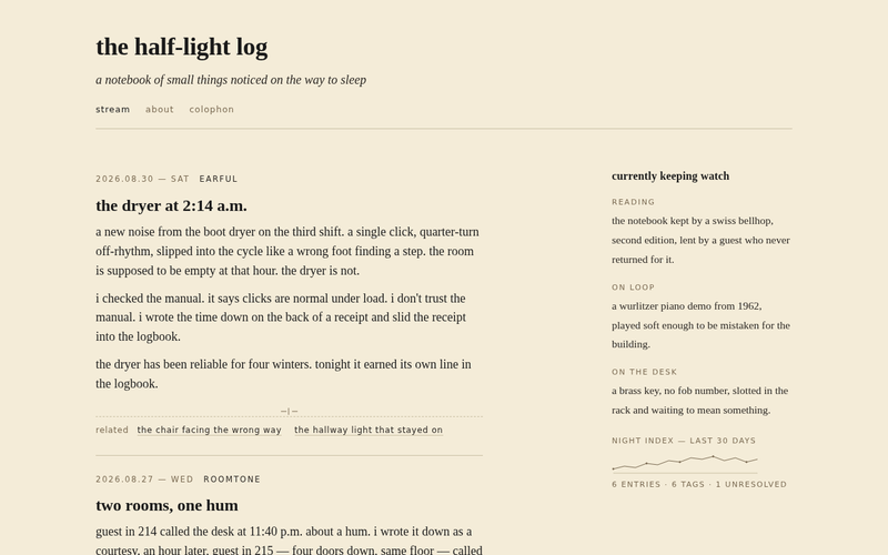 Screenshot of halflight-log.example/stream.html