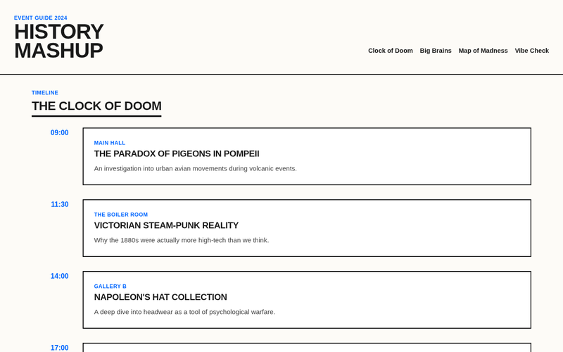 Screenshot of chronos-chaos.net/event-guide.html