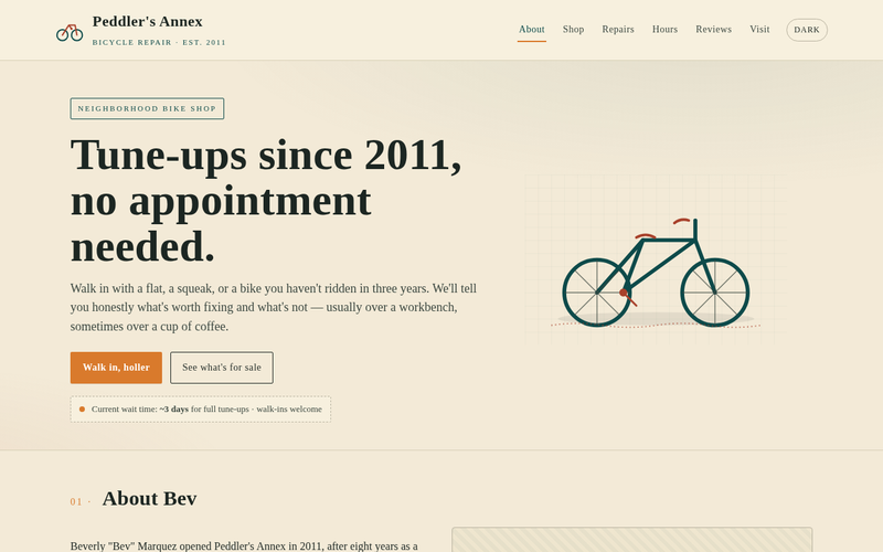 Screenshot of peddlersannex.bike/shop.html