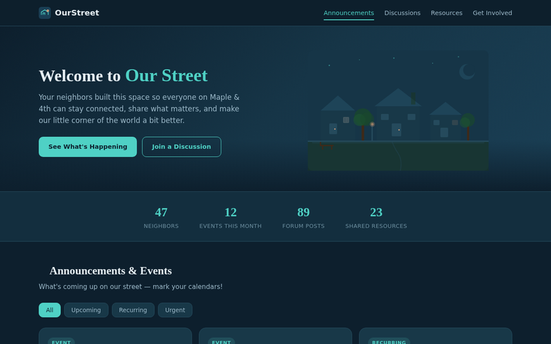 Screenshot of ourstreet.community/index.html