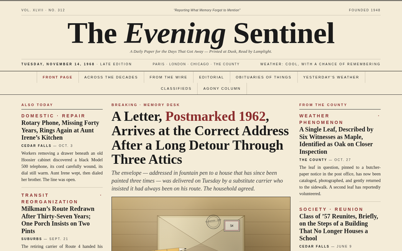 Screenshot of theeveningsentinel.example/front-page.html
